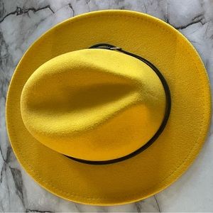 Mustard, yellow fedora hat
